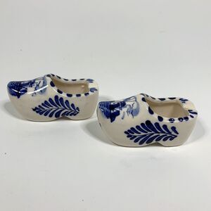Dutch Miniature Delft Blue Ashtray Ceramic Shoe Clog Elesva Holland Vintage